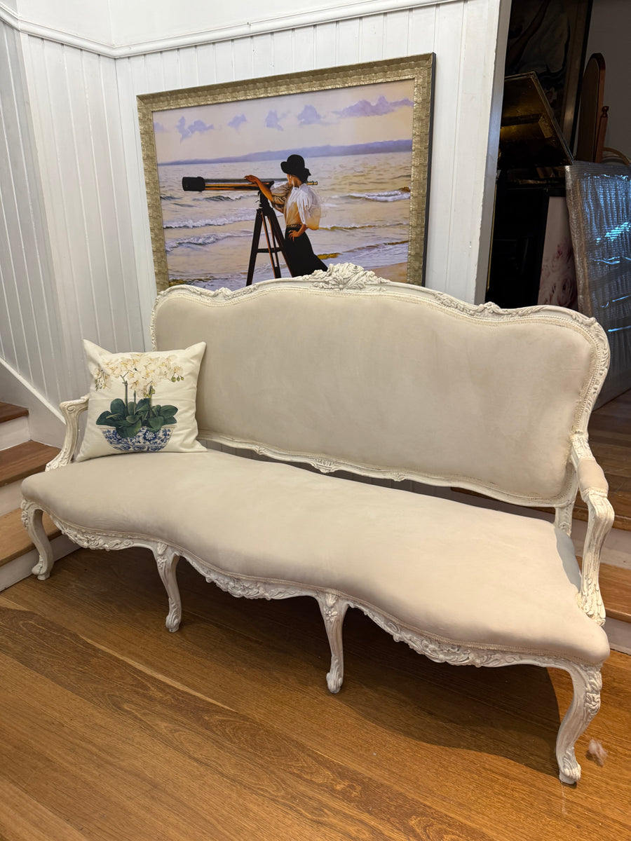 Vintage Reupholstered French Provincial Style 3 Seater Sofa