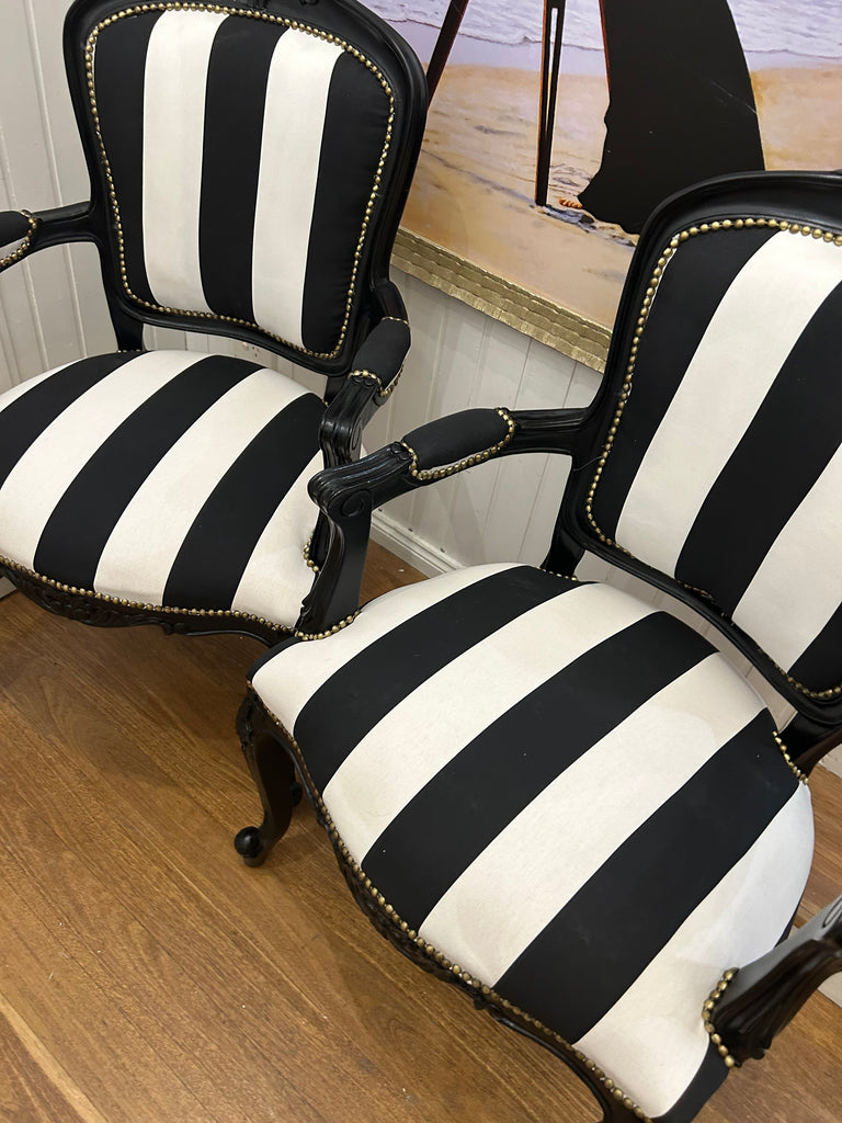 2 x Black and White Armchairs