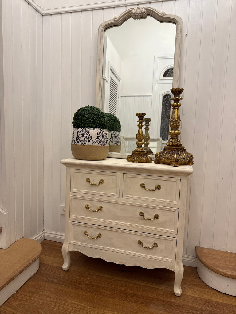 Small French Provincial Style Hall Table With Drawers and Mirror
