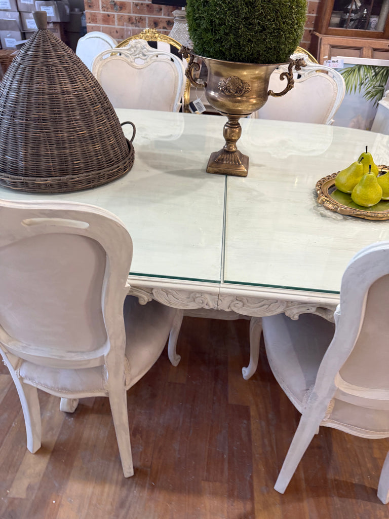Vintage French Provincial Style 6 - 8 Seater Dining Table and 6 Chairs