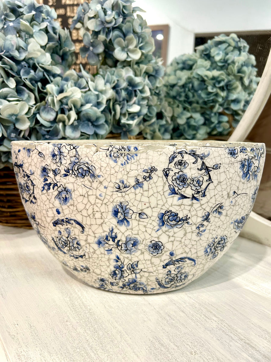 Rustic Crackled Blue Flower Vase/Pot