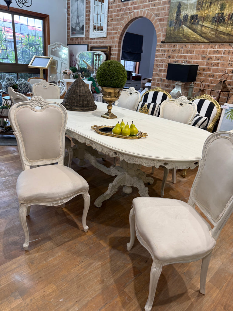 Vintage French Provincial Style 6 - 8 Seater Dining Table and 6 Chairs