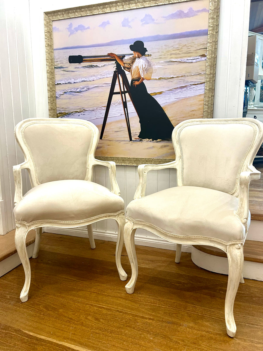 2 x Queen Anne French Provincial Style Armchairs