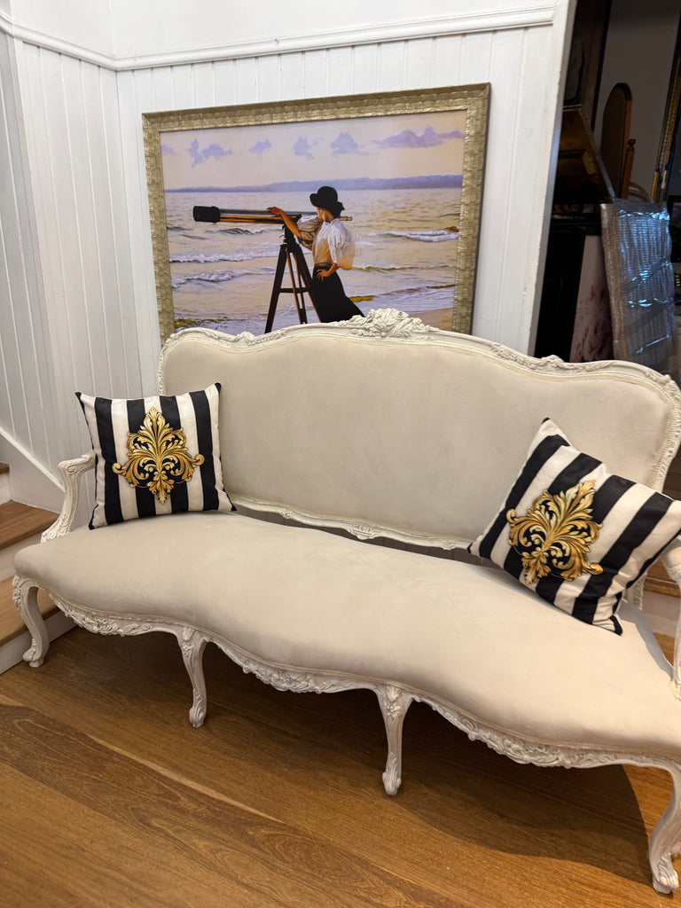 Vintage Reupholstered French Provincial Style 3 Seater Sofa