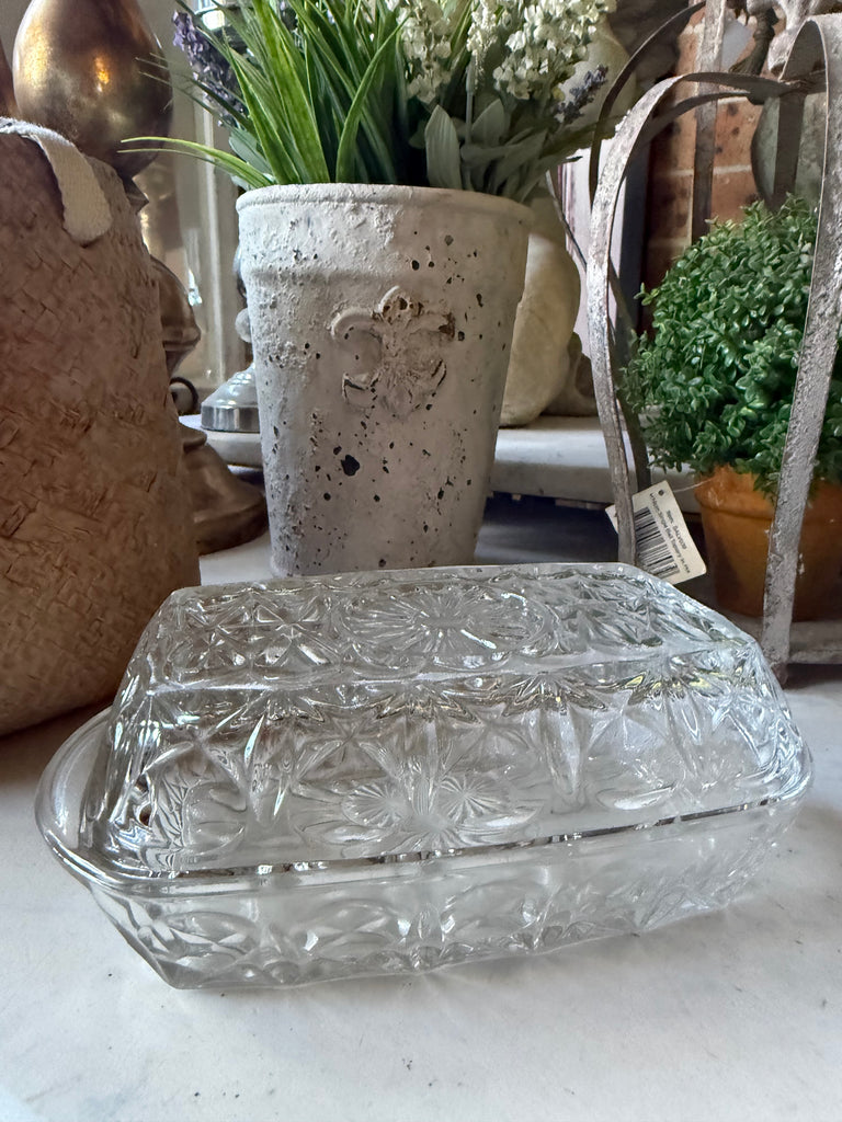 Vintage glass butter dish with lid