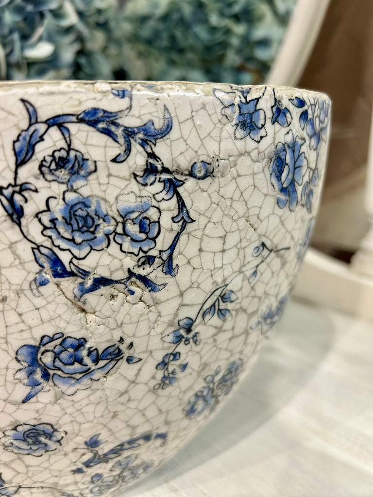 Rustic Crackled Blue Flower Vase/Pot