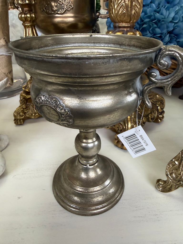 Small Antique Silver Look Metal Urn
