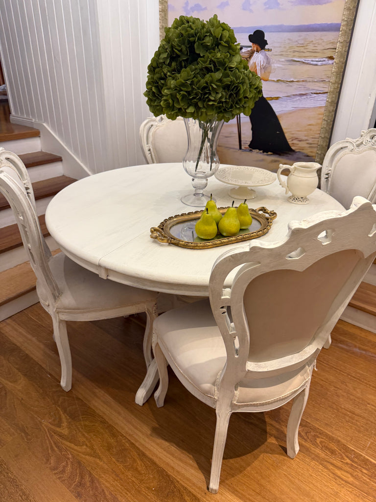 Vintage French Provincial Style Solid Wood Dining Table and 4 Chairs