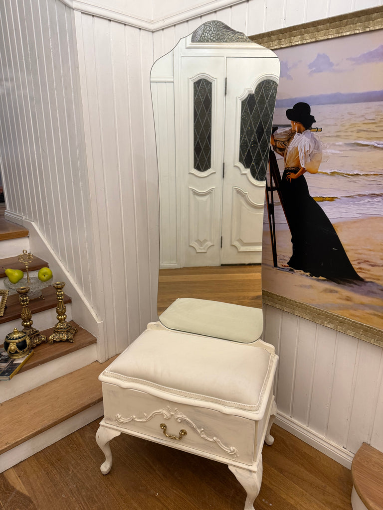 Small Vintage French Provincial Style Bench Seat and Mirror