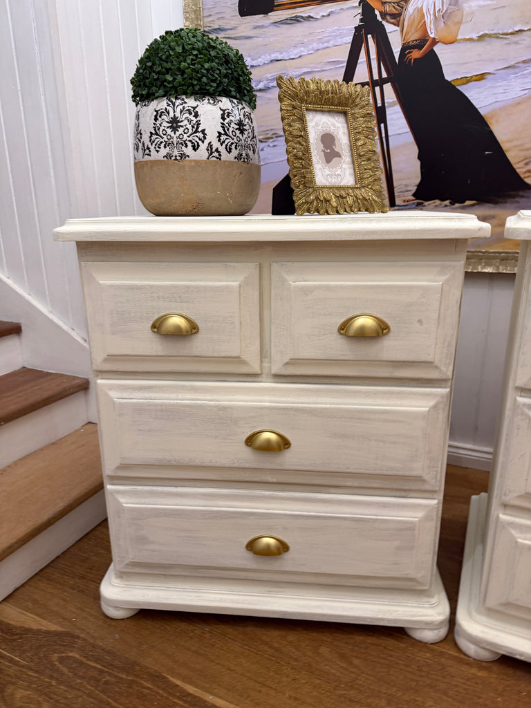 2 x Large Solid Wood Rustic Provincial Style Bedside Tables