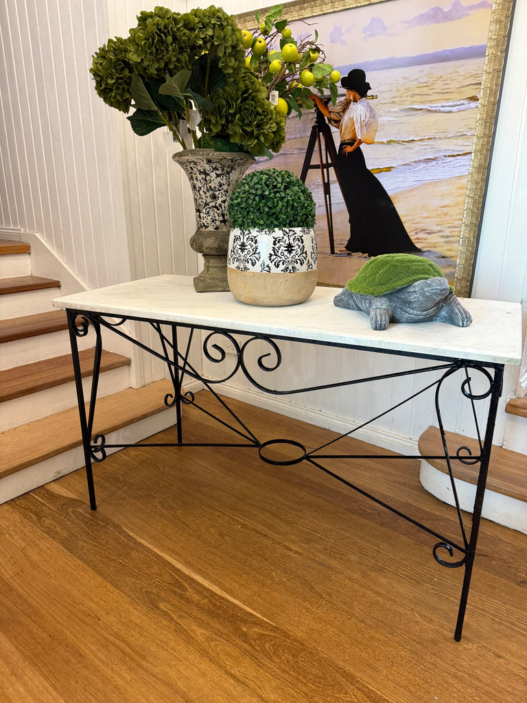Vintage Cast Iron and Marble Table