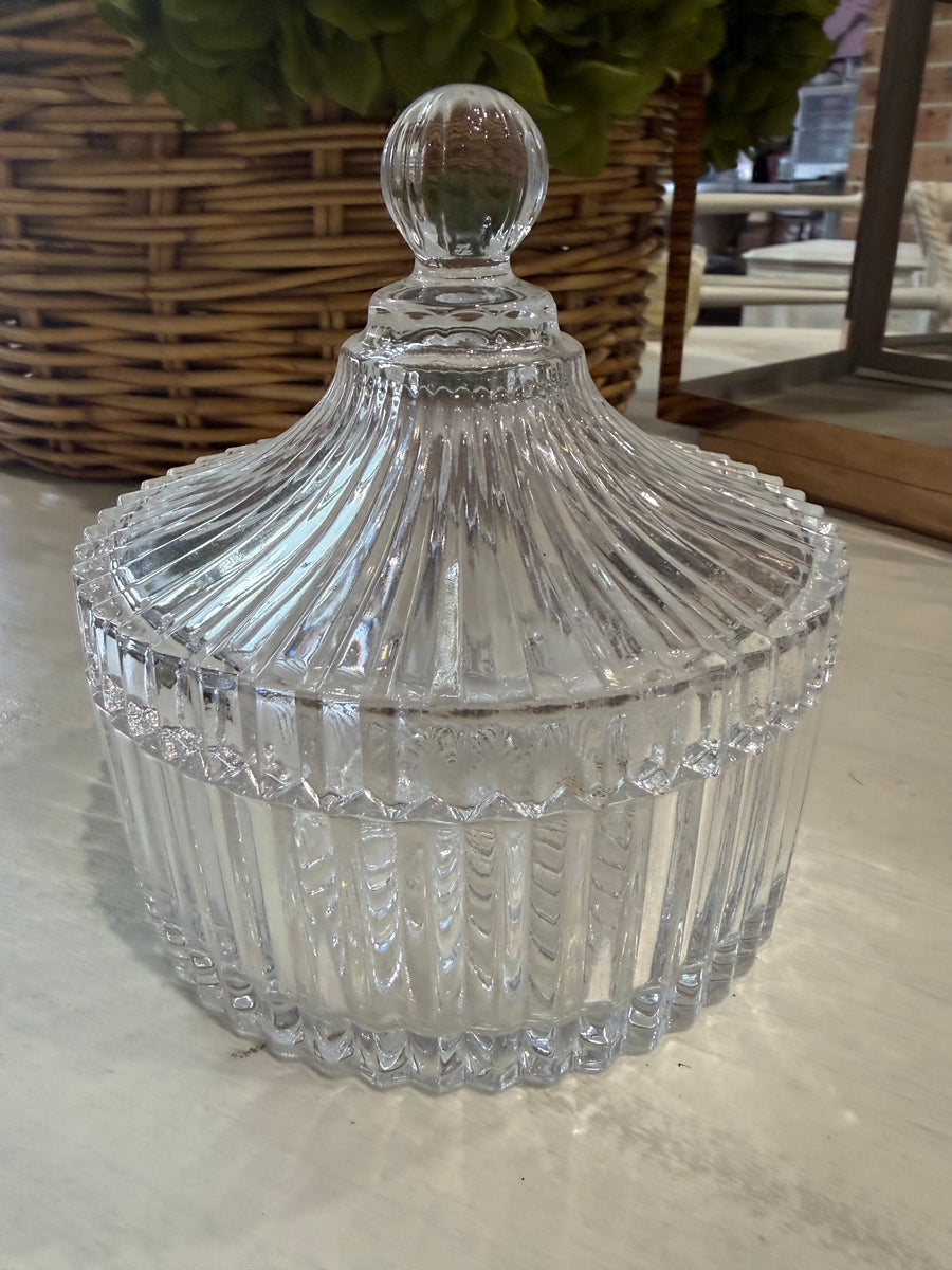 Ribbed Glass Trinket Bowl with Lid