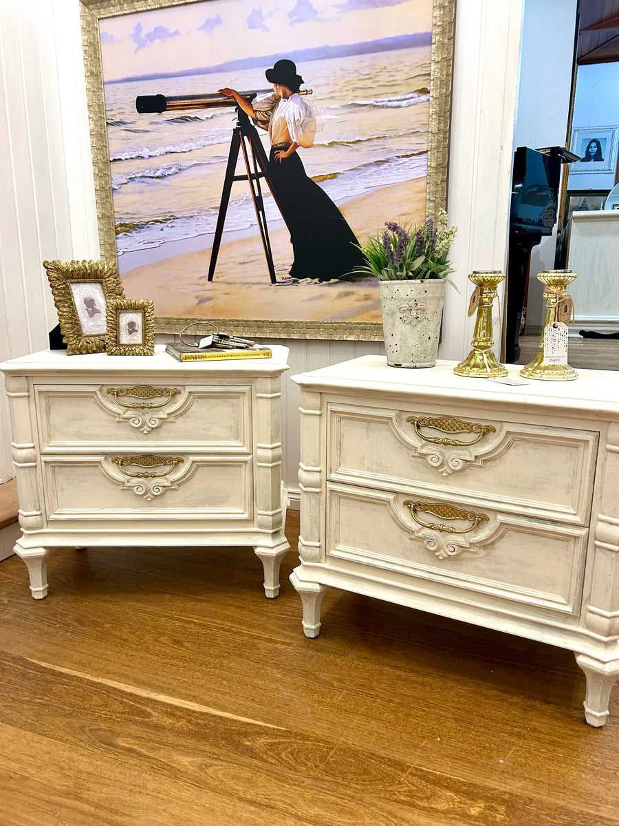 2 x Vintage Berryman French Provincial Style Bedside Tables
