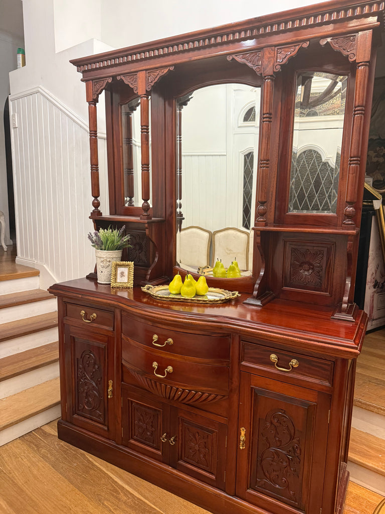 Solid Wood Vintage Reproduction Victorian Style Buffet and hutch/ Mirrored Sideboard