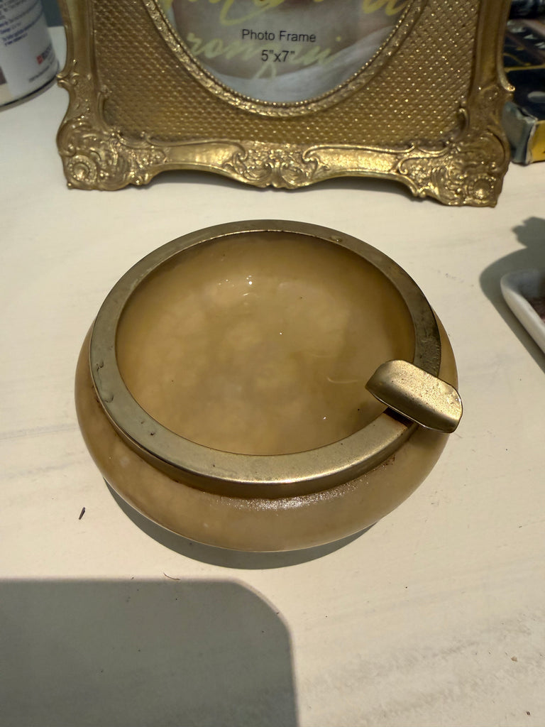 Vintage Italian Genuine Hand Carved Alabaster Ashtray Honey Stone Made in Italy Mid Century