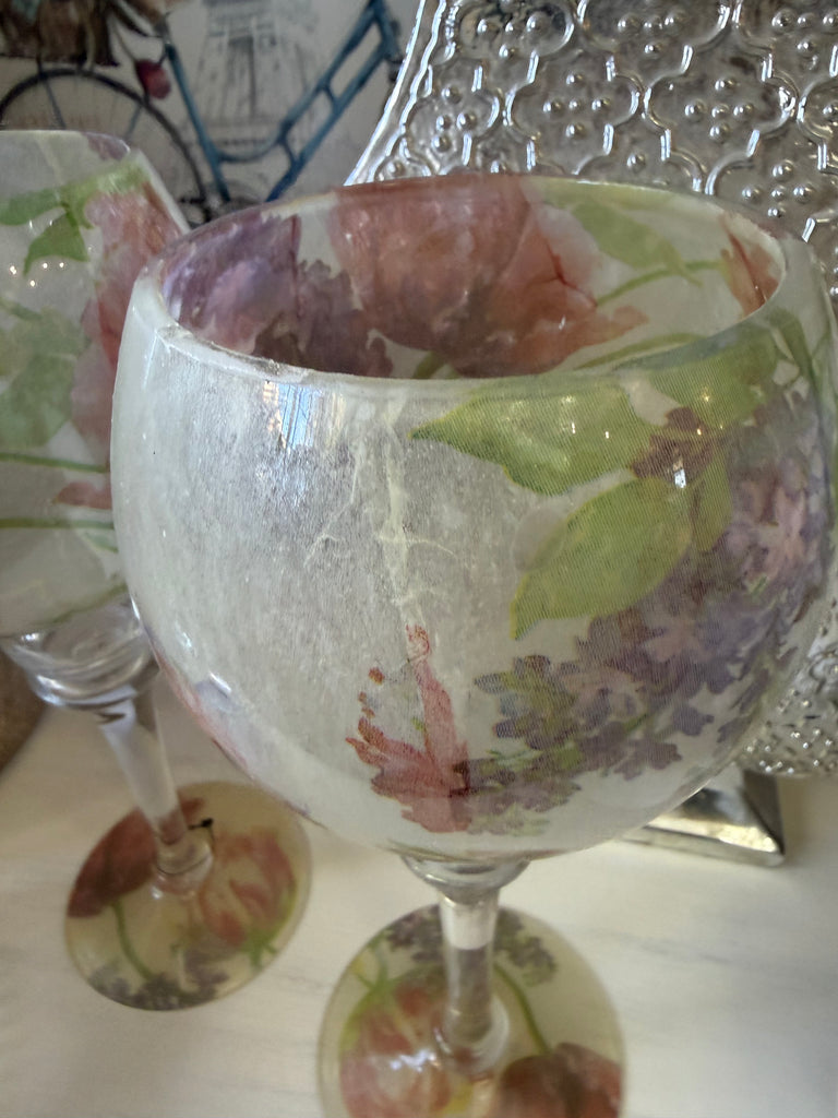 2 x Large Decorative Floral Glasses