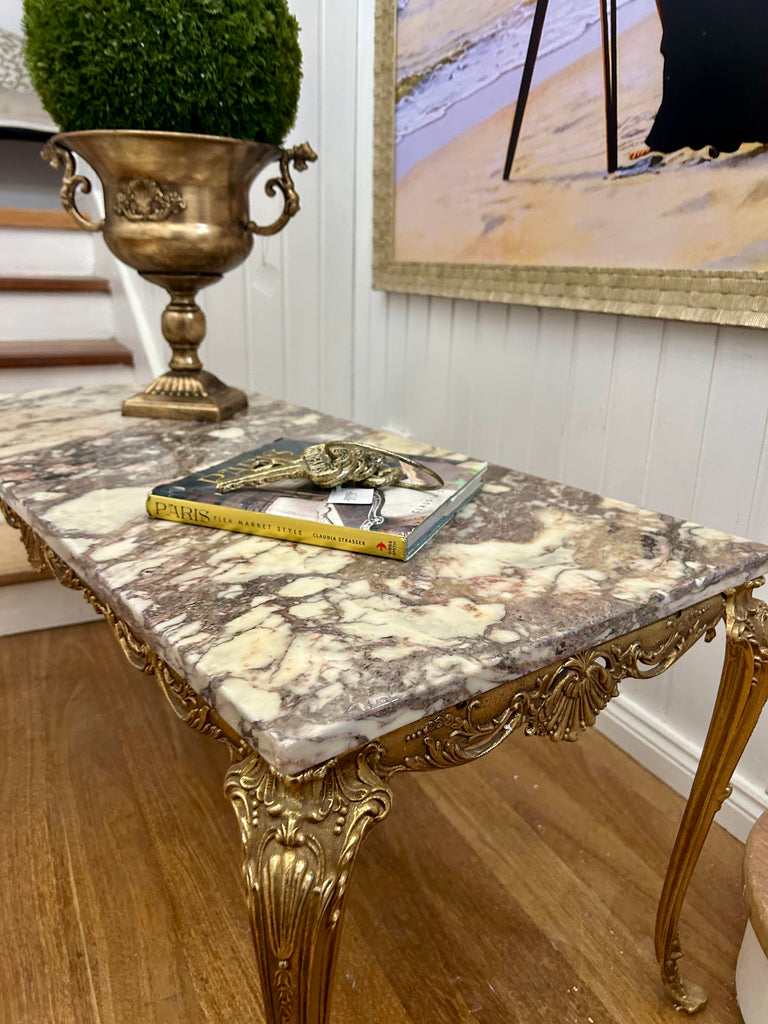 Vintage Brass and Marble Coffee Table