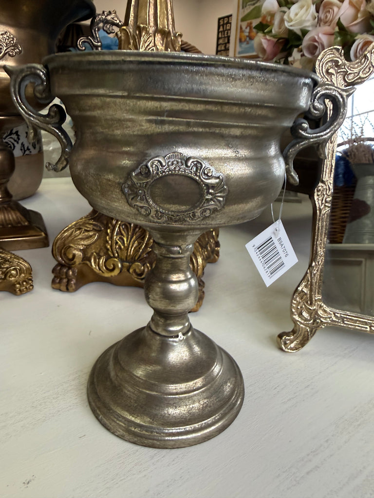 Small Antique Silver Look Metal Urn