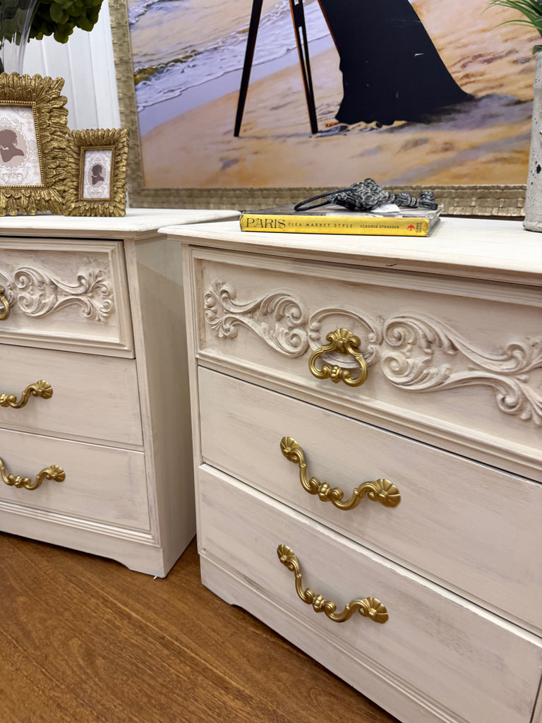 2 x Vintage French Provincial Style Bedside Tables