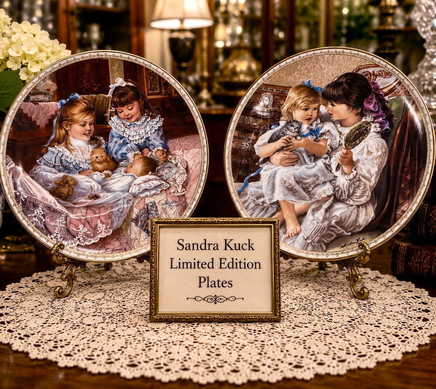 Sandra Kuck “Sisters” & “Little One” Limited Edition Collector Plates – Reco 1993 – COA Included