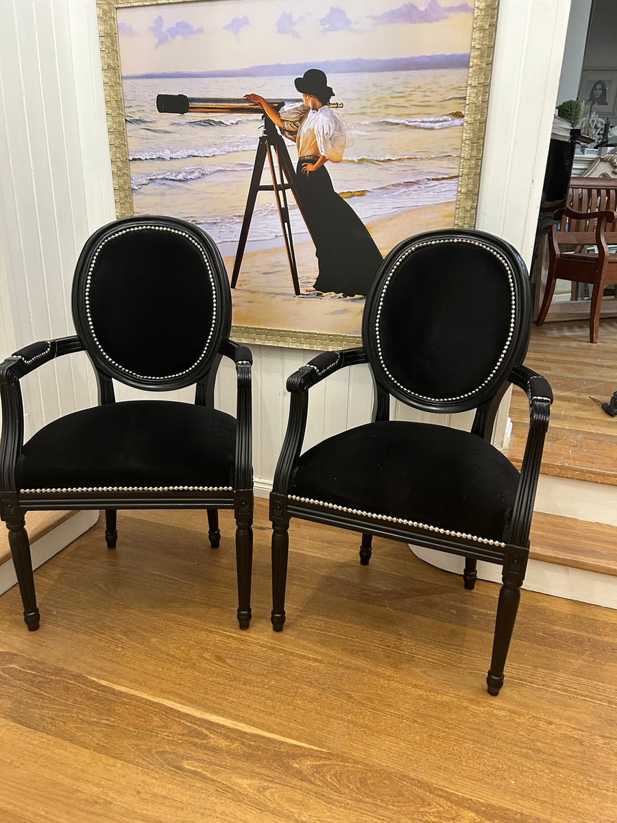 2 x Black Velvet Armchairs