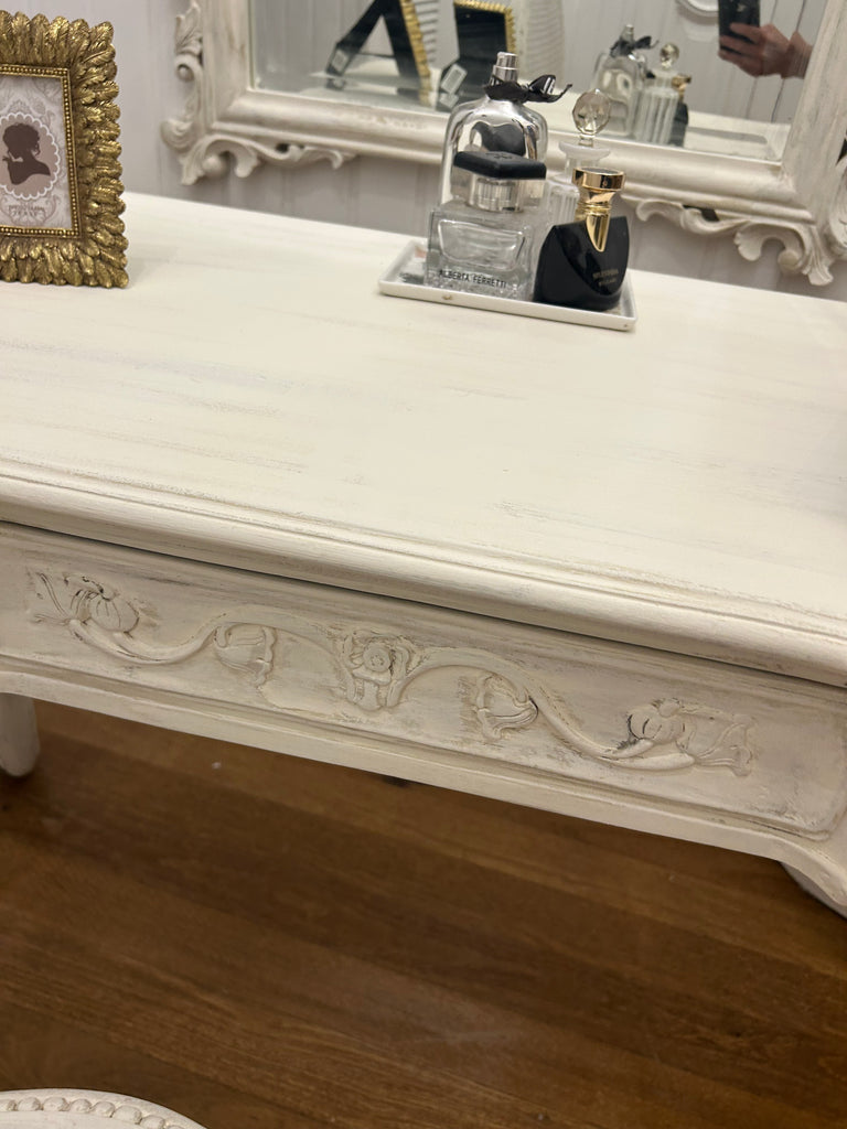 French Provincial Style Dressing Table with Mirror and Chair