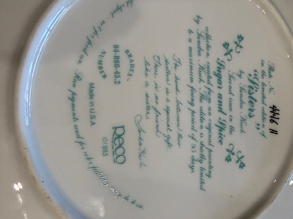 Sandra Kuck “Sisters” & “Little One” Limited Edition Collector Plates – Reco 1993 – COA Included