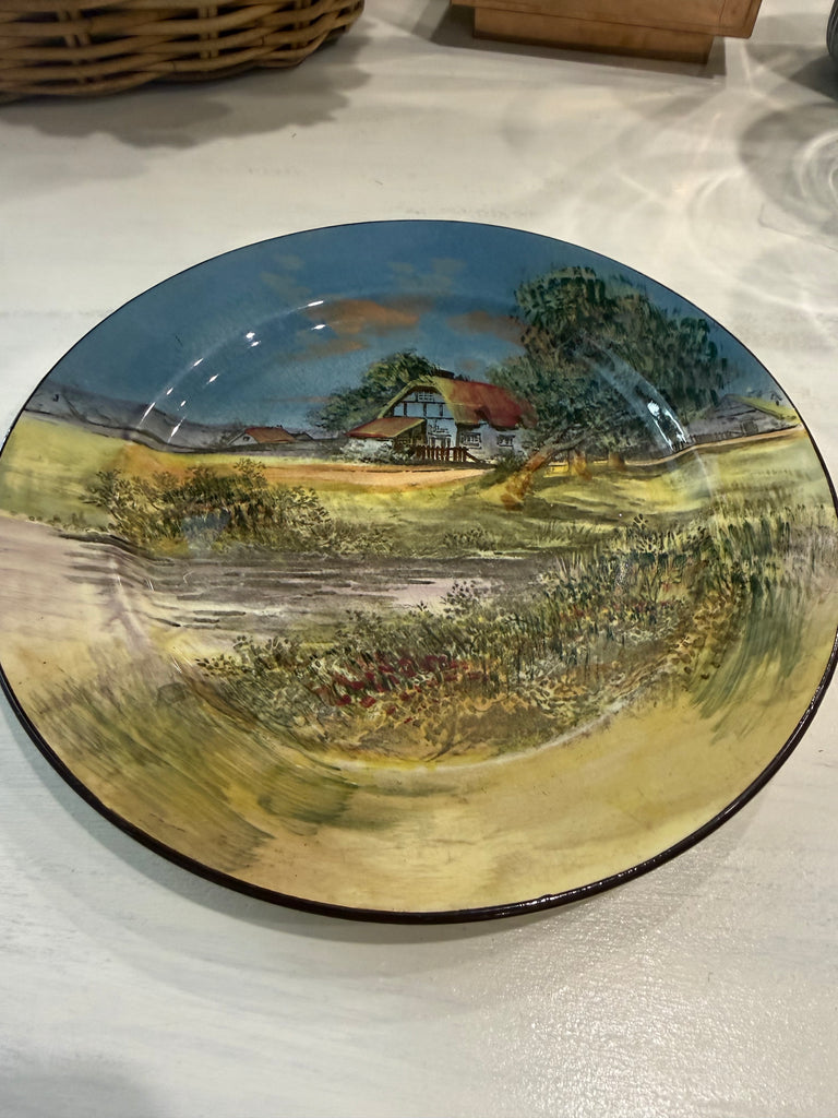 Antique Royal Doulton D4340 Hand-Painted English Cottage Landscape Plate – 26 cm – Early 20th Century