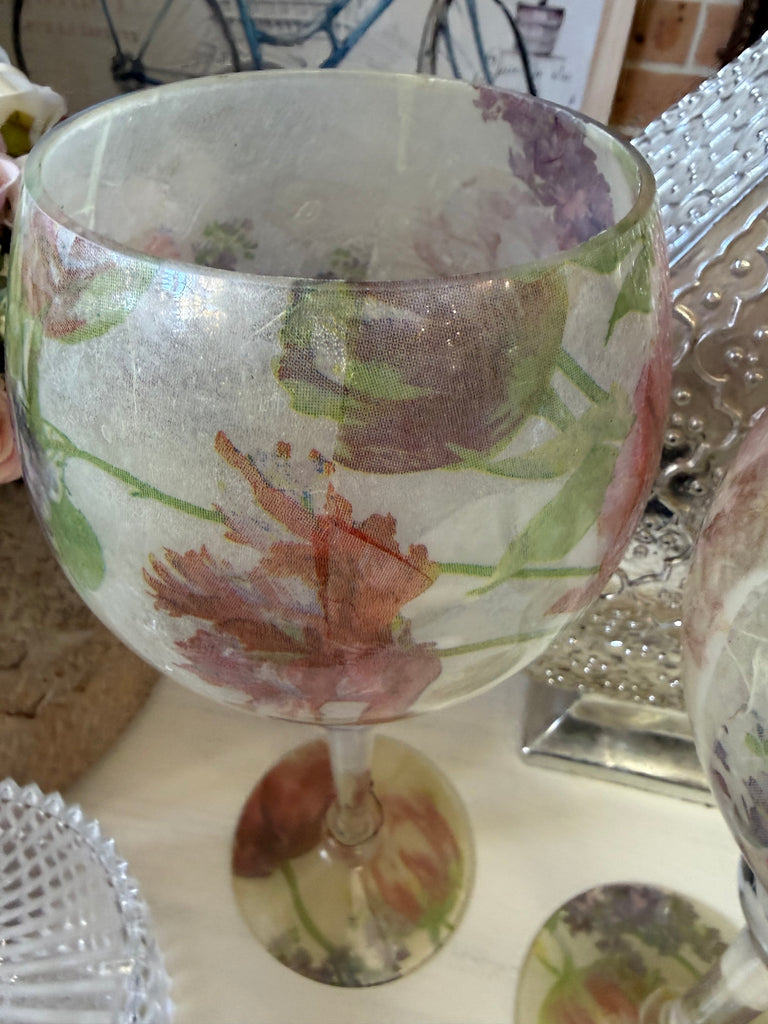 2 x Large Decorative Floral Glasses