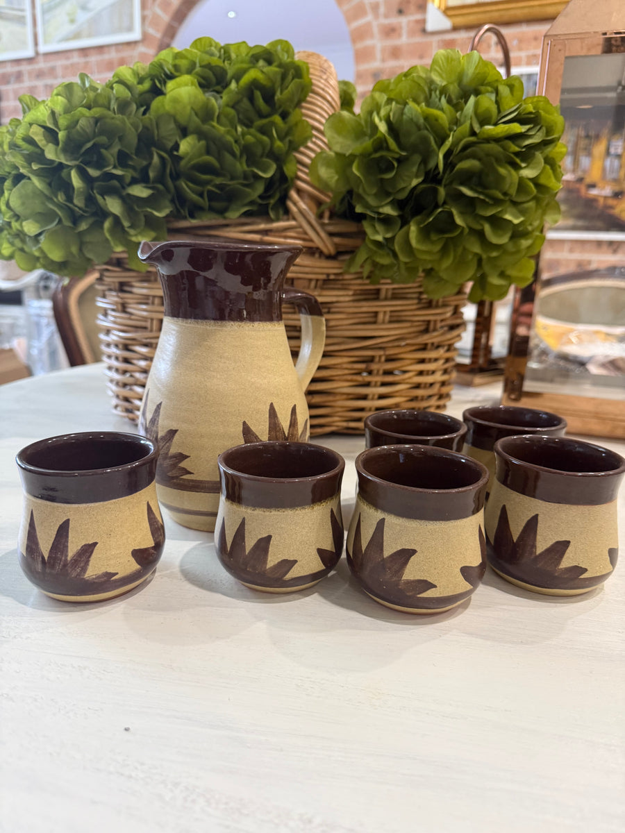 Vintage Pottery Set with Jug and 6 tumblers
