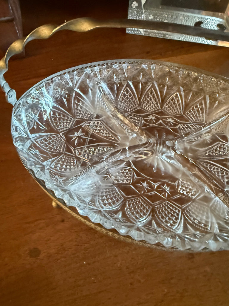 Vintage Mayell Queen Anne Silver Plated & Glass 4-Part Hors d’Oeuvre Dish – England c.1960s