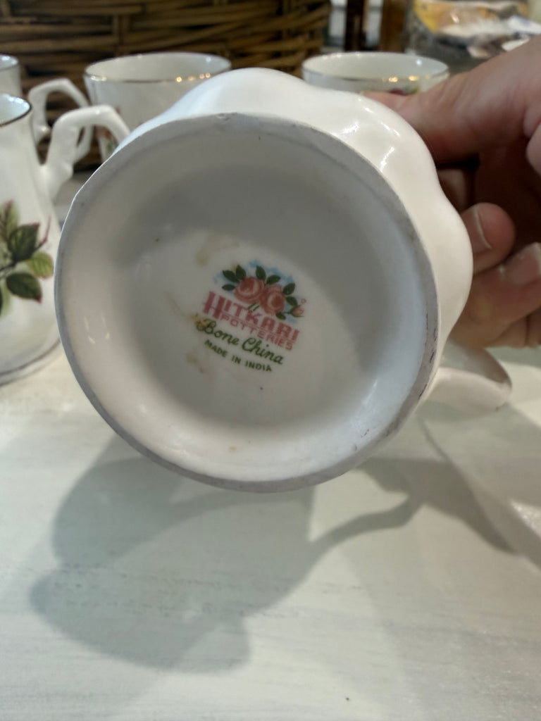 Vintage Hitkari Potteries Bone China Floral Mugs – 7-Piece Set – c.1970s–80s