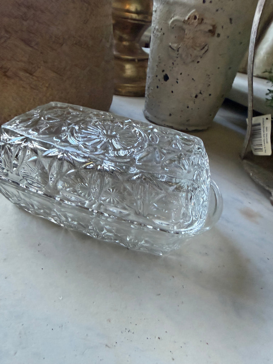 Vintage glass butter dish with lid
