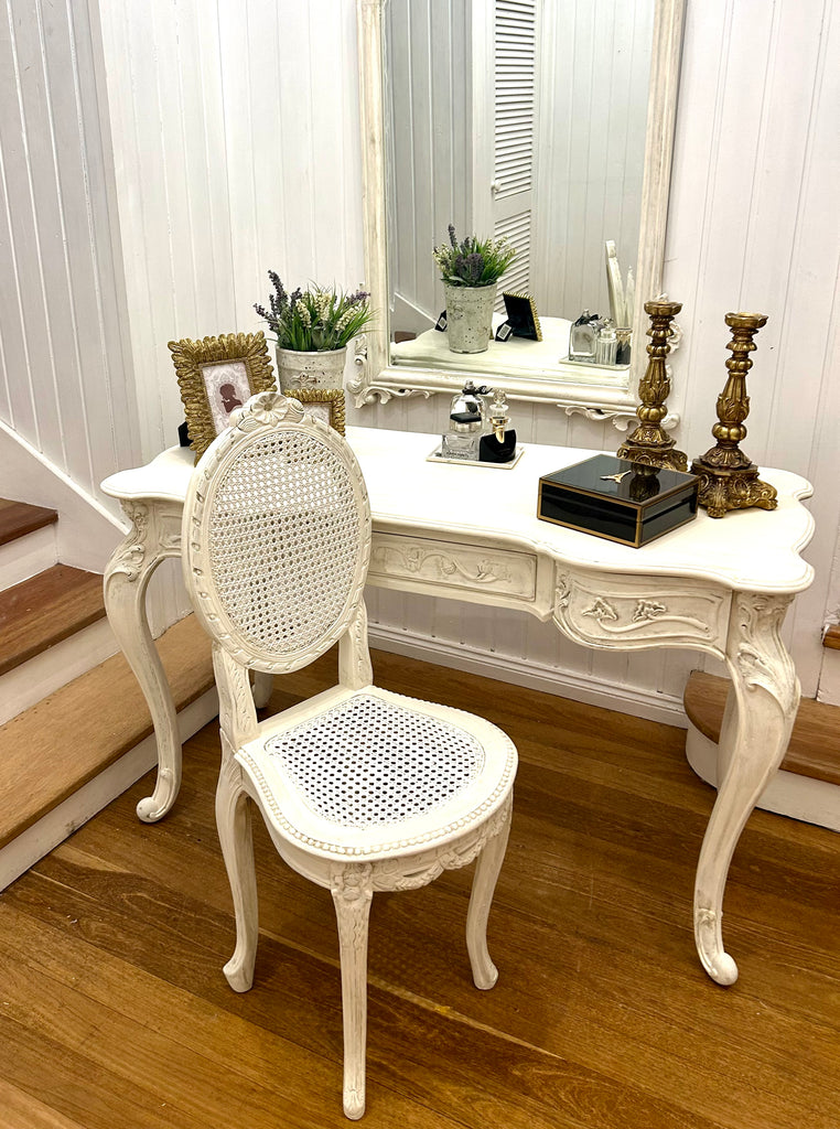 French Provincial Style Dressing Table with Mirror and Chair