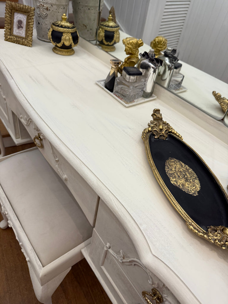 Vintage Queen Anne French Provincial Style Dressing Table and Stool