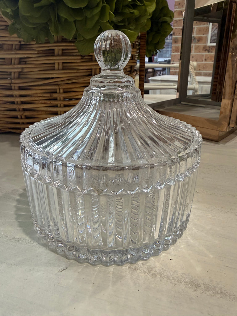 Ribbed Glass Trinket Bowl with Lid
