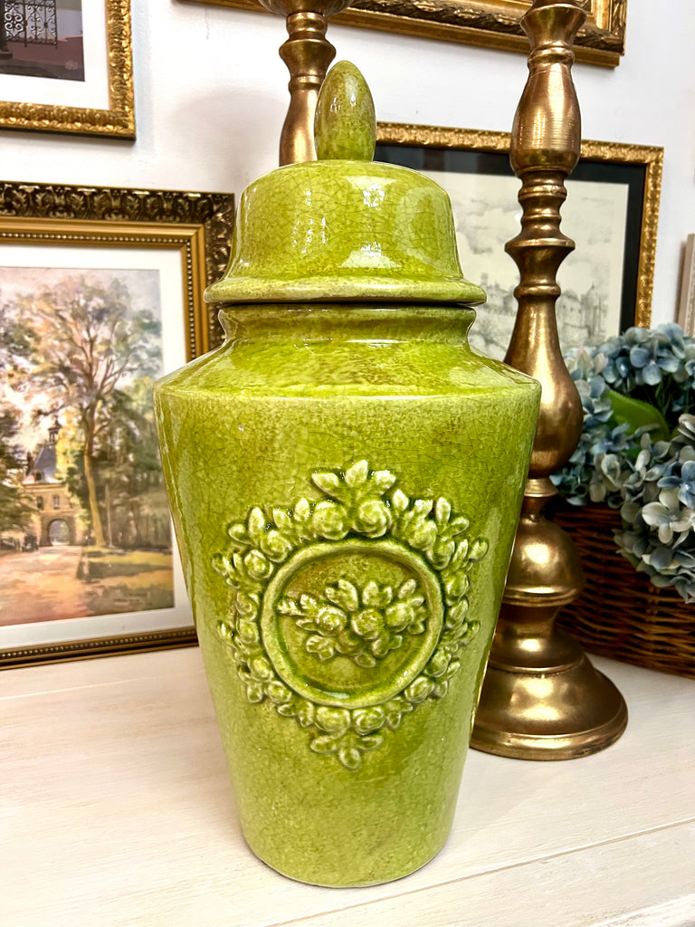 Large Ceramic Glazed Green Ginger Jar