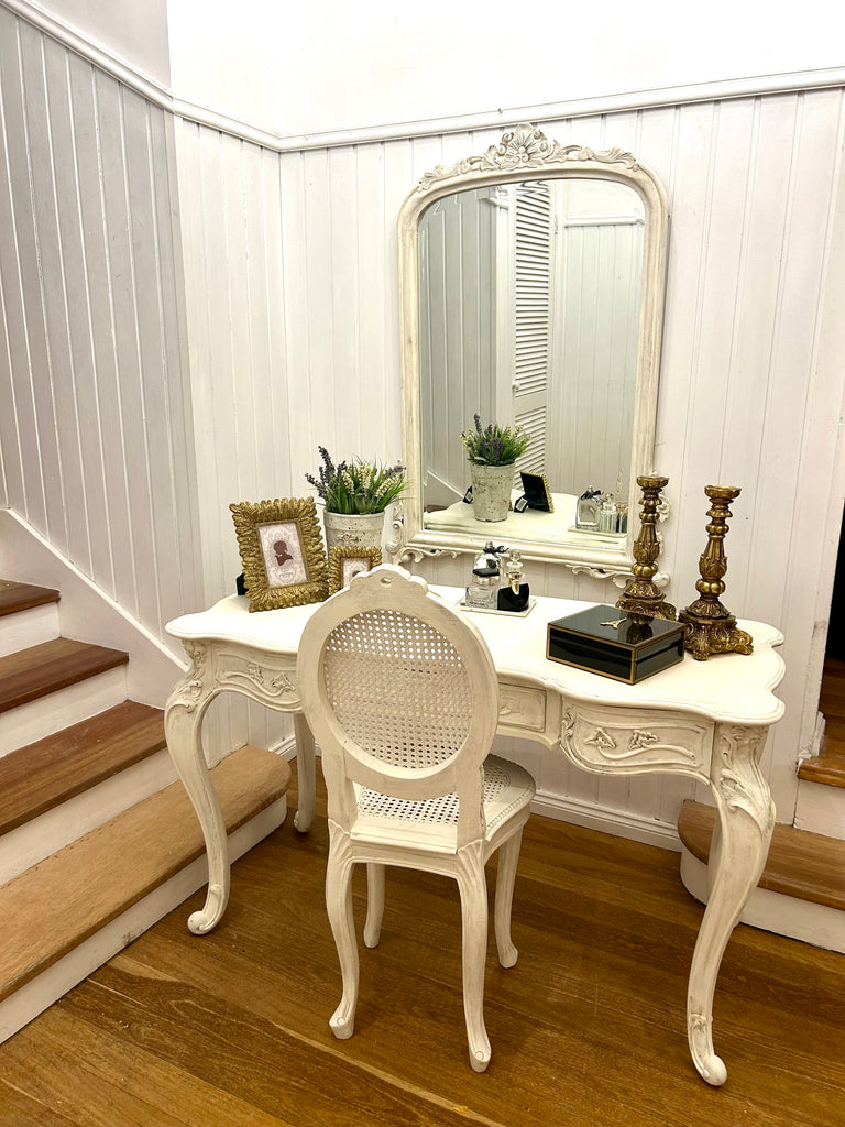 French Provincial Style Dressing Table with Mirror and Chair
