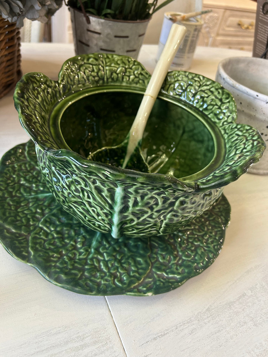 Vintage Green Cabbage Soup Tureen Bowl