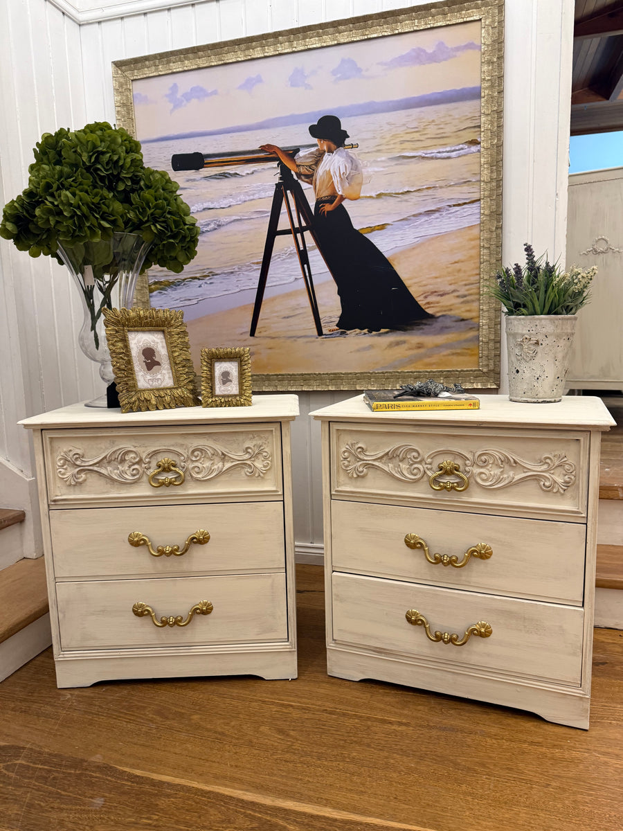2 x Vintage French Provincial Style Bedside Tables