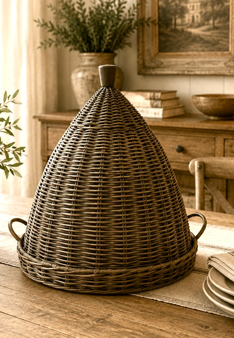 Large Rattan Tray & Cloche