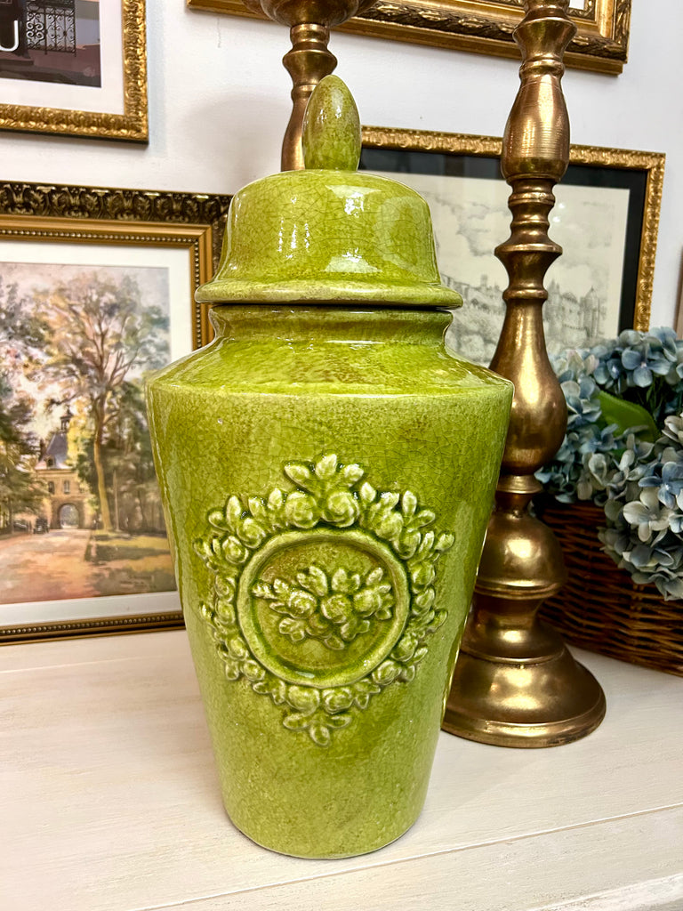 Large Ceramic Glazed Green Ginger Jar
