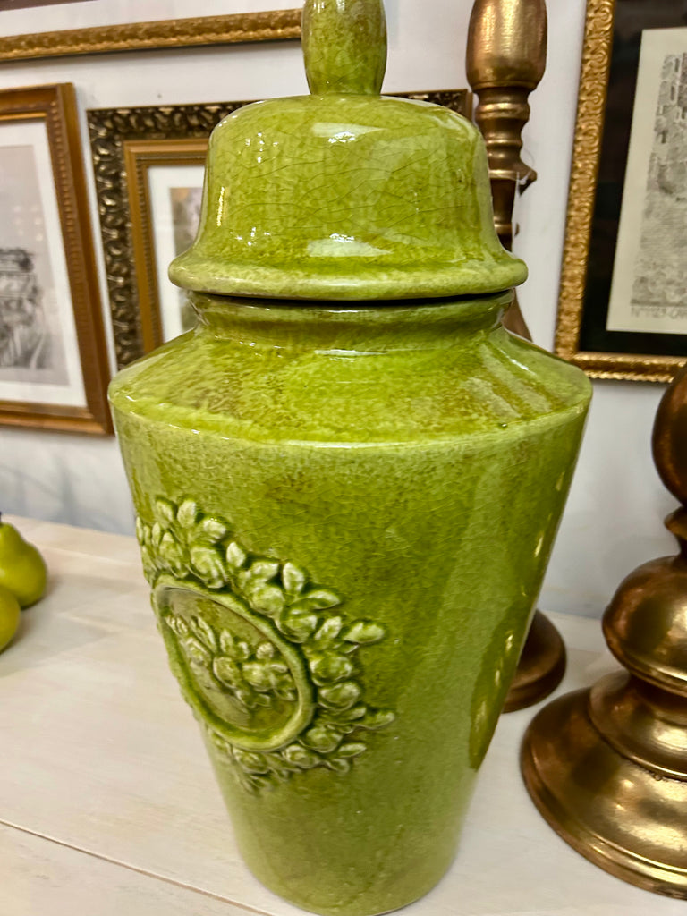 Large Ceramic Glazed Green Ginger Jar