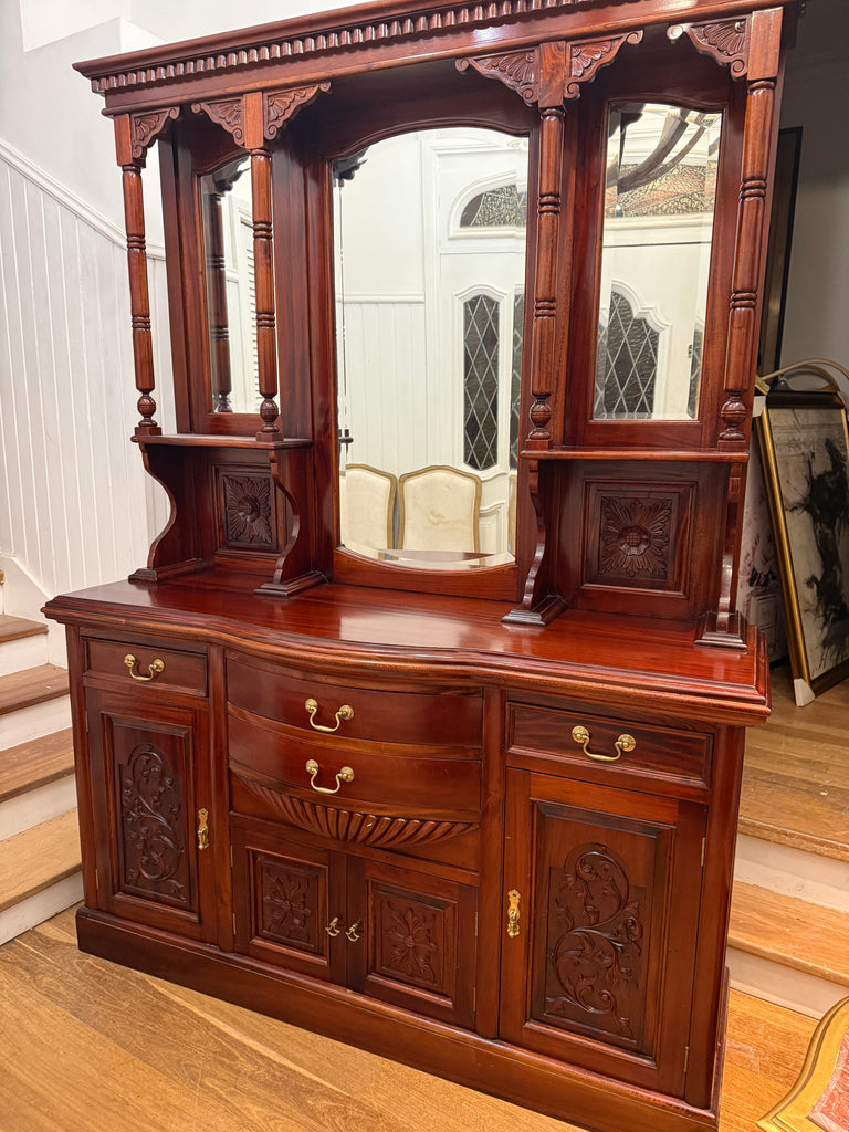 Solid Wood Vintage Reproduction Victorian Style Buffet and hutch/ Mirrored Sideboard