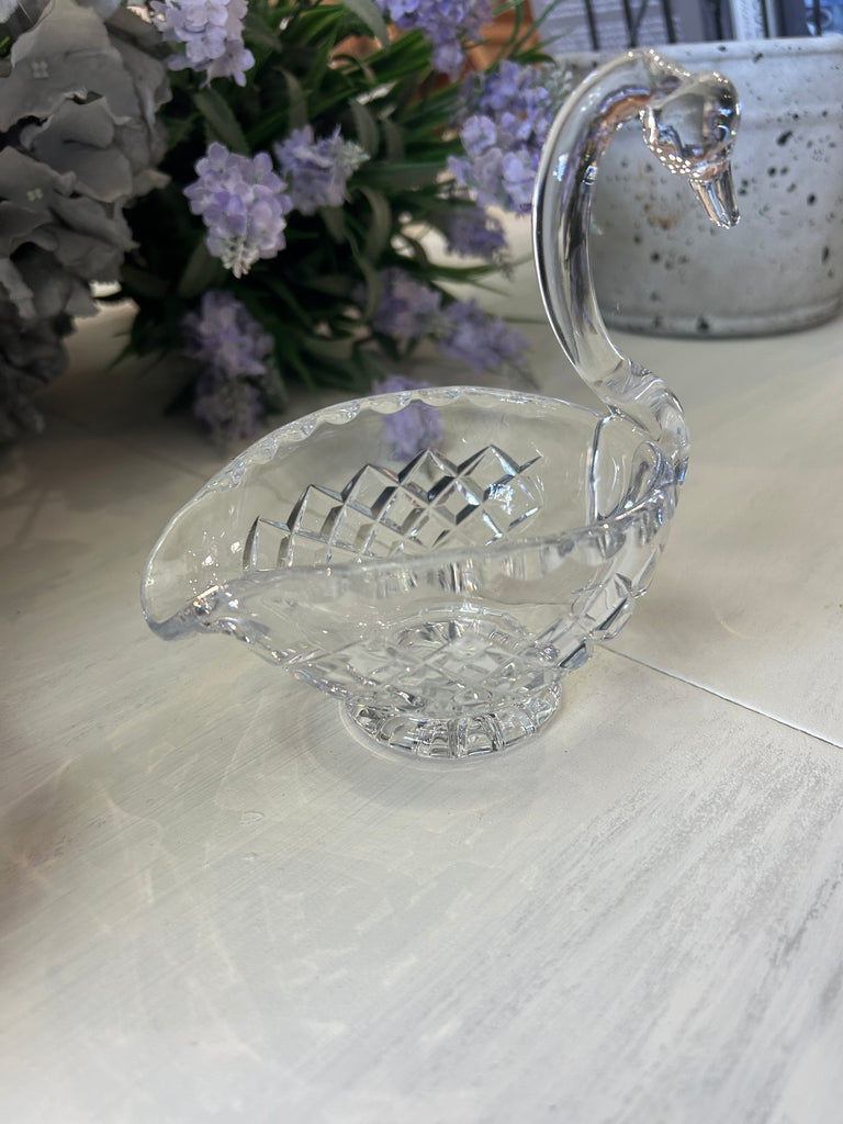 Small vintage glass Swan gravy boat