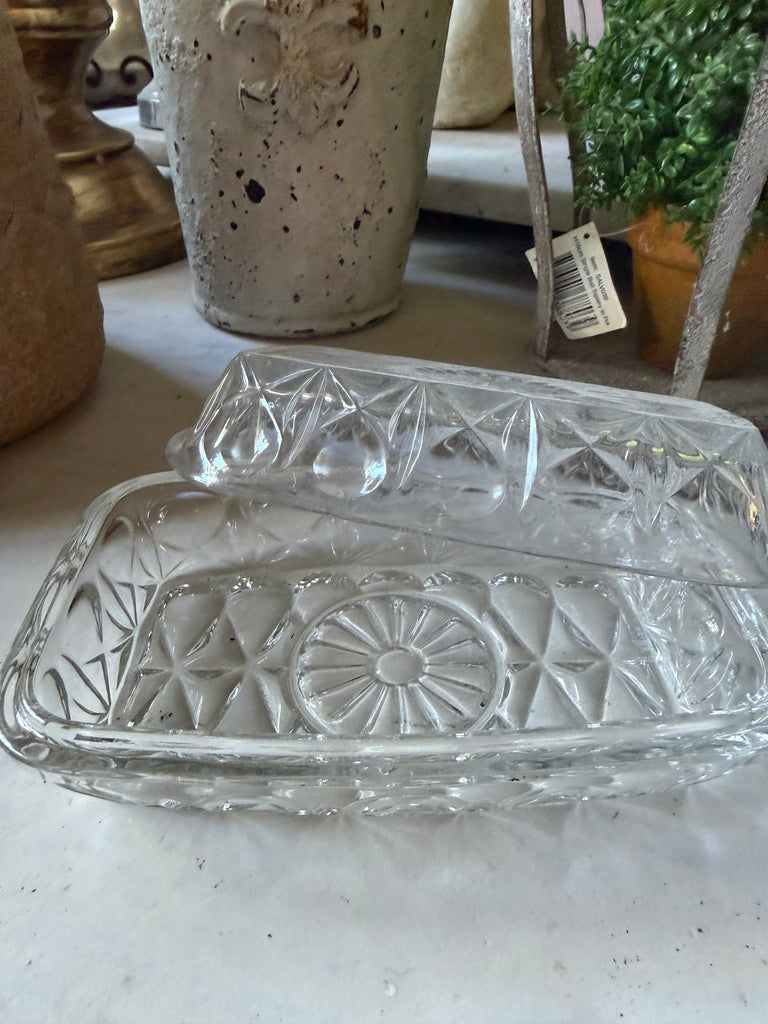 Vintage glass butter dish with lid