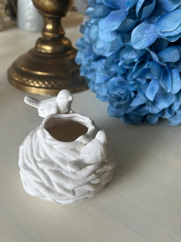 White Ceramic Bird Near candle holder