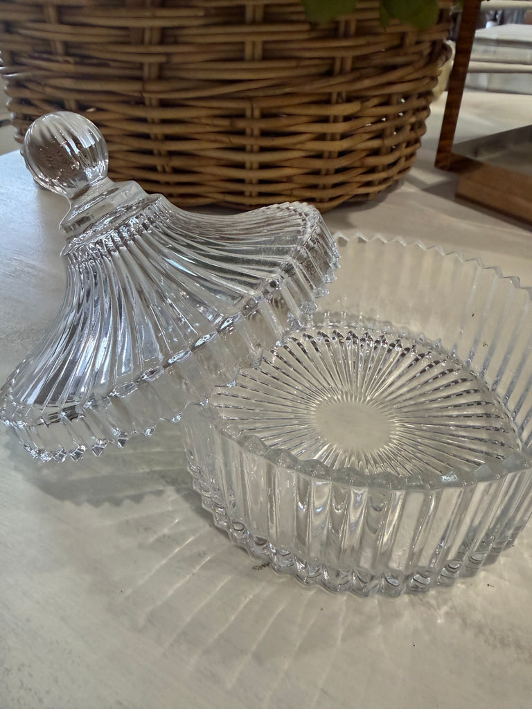 Ribbed Glass Trinket Bowl with Lid