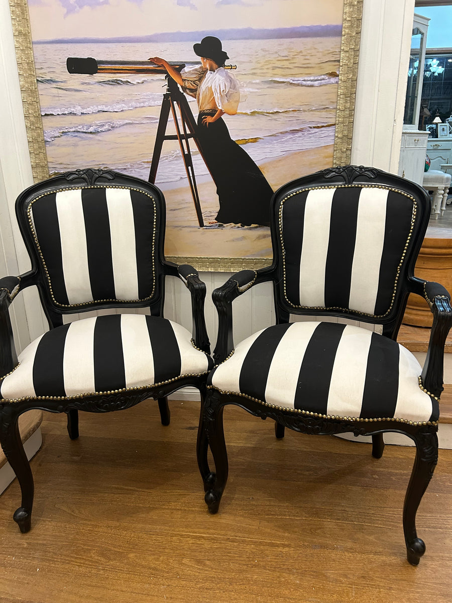 2 x Black and White Armchairs