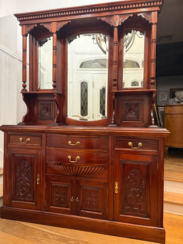 Solid Wood Vintage Reproduction Victorian Style Buffet and hutch/ Mirrored Sideboard